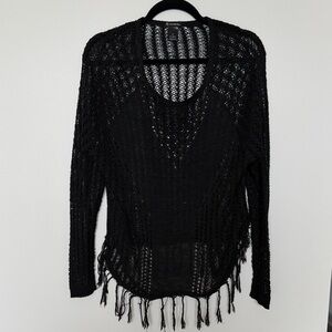 New Directions Black Knit Sweater with Fringe